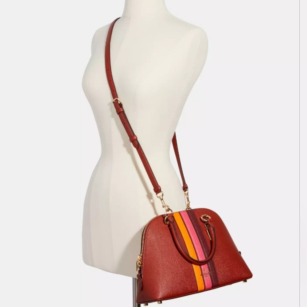 Coach Katy Red Satchel with Pink and Orange Stripes